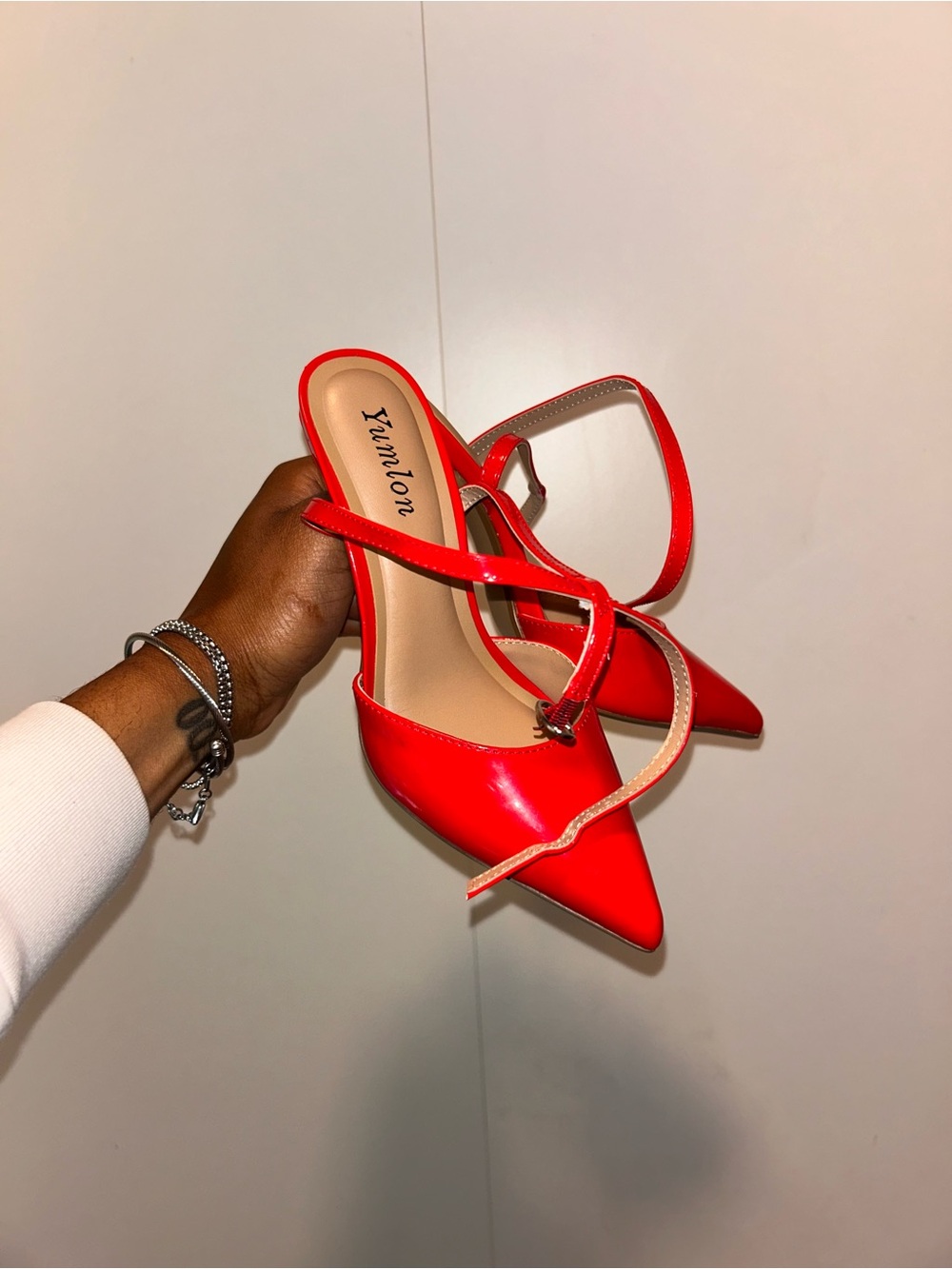 Red Pointed Toe Slingback Heels - Women